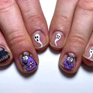Women's Girls Courage the Cowardly dog press on nails - Purple and White